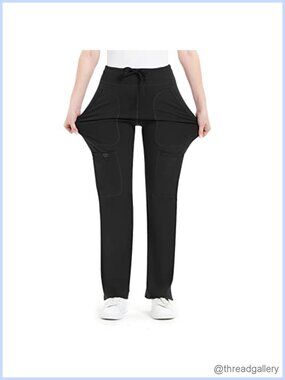 QBK Mid Rise Flare Scrub Pants Cargo Pockets Yoga Work